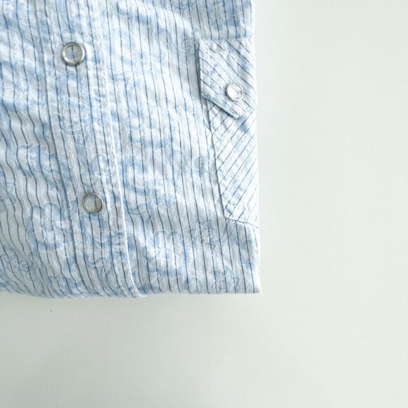 Brooks & Dunn Collection Womens Panhandle Slim Snap Up Stripes Blue White Large - Picture 3 of 9